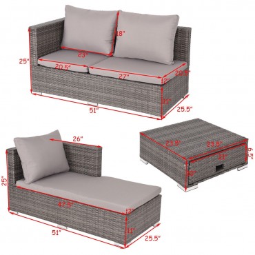 3 Pcs Steel Frame Adjustable Seat Rattan Wicker Sofa Furniture Set
