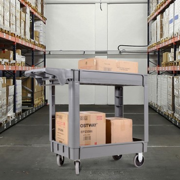 40 In. x 17 In. x 33 In. Plastic Utility 2 Shelves Rolling Service Cart