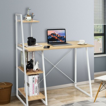Study Workstation Computer Desk with 4 Tier Shelves
