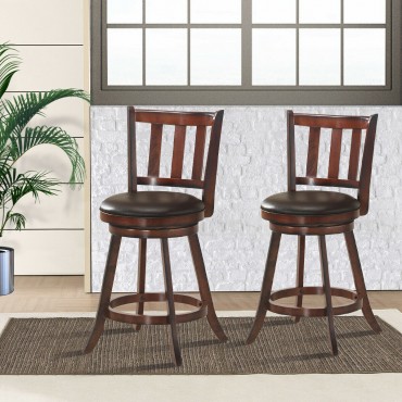 Set Of 2 Bistro Leather Padded Swivel Bar stool