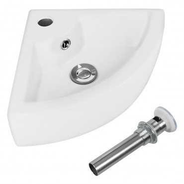 Bathroom Corner Ceramic Vessel Sink With Overflow And Faucet Hole