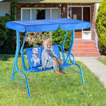Outdoor Kids Patio Swing Bench With Canopy 2 Seats
