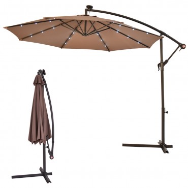 10 Ft. Patio Hanging Umbrella Sun Shade With Solar LED Lights