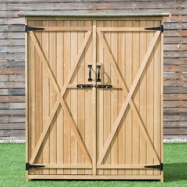 64 In. Wooden Storage Shed Outdoor Fir Wood Cabinet