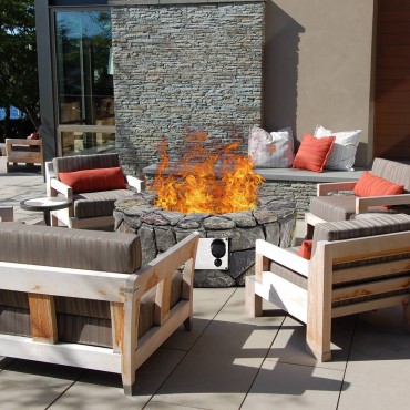 28 In. Propane Gas Fire Pit Outdoor Finish Lava Rocks Cover