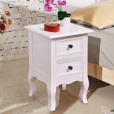 Wood Accent End Nightstand W / 2 Storage Drawers