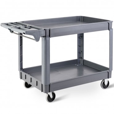 46 In. x 25 In. x 33 In. Plastic Utility 2 Shelves Rolling Service Cart
