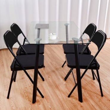 Set Of 4 Fabric Upholstered Padded Seat Metal Frame Folding Chairs