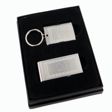 Personalized Greek Key Chain and Money Clip Gift Set