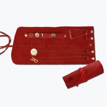 Personalized Initial Genuine Leather Jewelry Roll