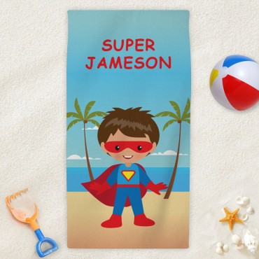 Personalized Kids Character Superhero Beach Towel