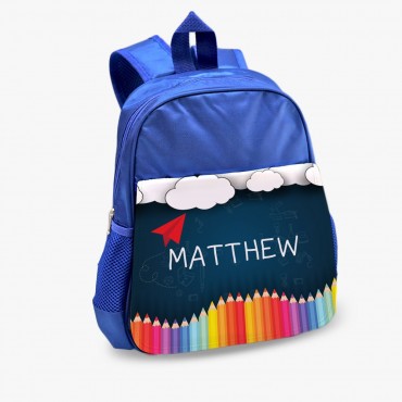 Personalized Paper Plane Kids Blue Backpack