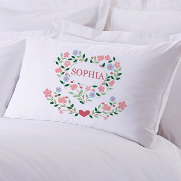 Personalized Sleeping Floral Hearts Pillowcase