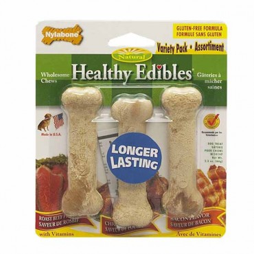 Nylabone Healthy Edibles Wholesome Dog Chews - Variety Pack - Petite - 3 Pack - 4 Pieces
