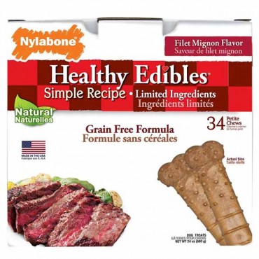 Nylabone Healthy Edibles Simple Recipe Chews - Filet Mignon Flavor - Petite - 34 Pack