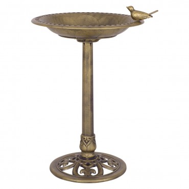Antique Gold Freestanding Pedestal Bird Bath Feeder