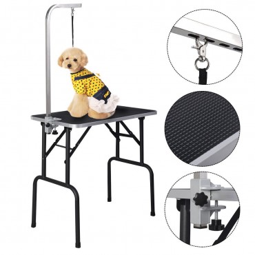 32 In. Adjustable Folding Pet Dog Grooming Table with Arm & Noose