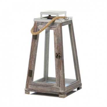 Pyramid Wooden Lantern With Rope ( L )