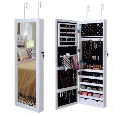 Lockable Wall Mount Mirrored Jewelry Cabinet With LED Lights