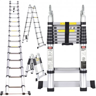 EN131 16.5FT Aluminum Ladder Telescoping Telescopic Extension Tall Multi Purpose