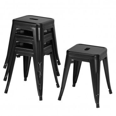 18 In. Height Set Of 4 Stackable Backless Industrial Metal Stools