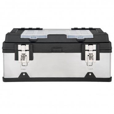 18 In. Tool Box Stainless Steel And Plastic Portable Organizer With Lid