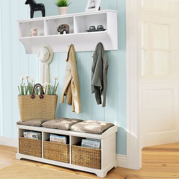 48 In. Entryway Cubbie Wall Mounted Storage Shelf With Hooks