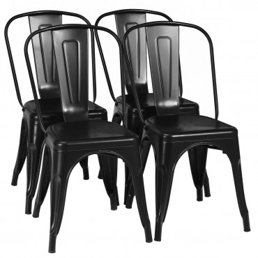 Set Of 4 Dining Side Stackable Cafe Metal Chairs