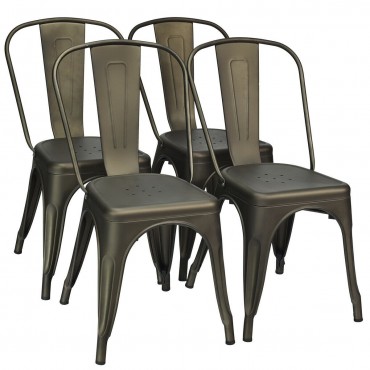 Set Of 4 Dining Side Stackable Cafe Metal Chairs