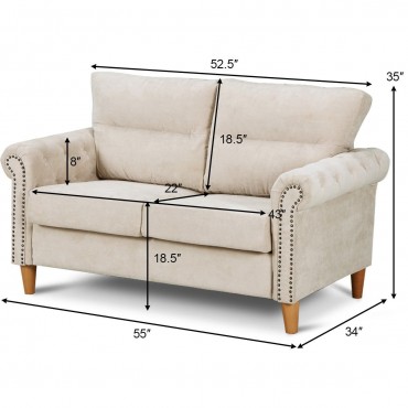 Modern Upholstered 2-Seater Nailhead Linen Fabric Sofa