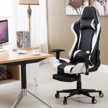 White High Back Racing Recliner Gaming Chair With Footrest