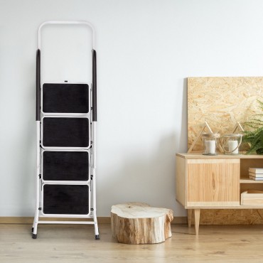 2-In-1 Non-Slip 4 Step Folding Stool Ladder With Handrails