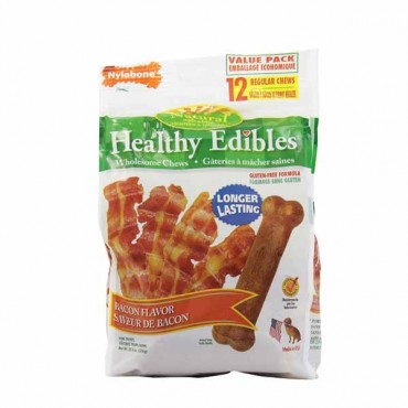 Nylabone Healthy Edibles Wholesome Dog Chews - Bacon Flavor - Regular - 12 Pack Pouch