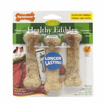Nylabone Healthy Edibles Wholesome Dog Chews - Roast Beef Flavor - Regular - 3 Pack - 2 Pieces
