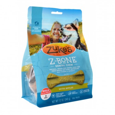 Zukes Z-Bones Dental Chews - Clean Apple Crisp - Regular 8 Pack - 12 oz