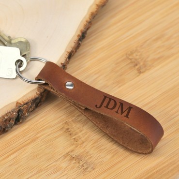 Customized Initials Genuine Leather Keychain
