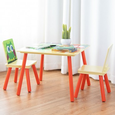 Kids Table And 2 Chairs Set With Cartoon Pattern
