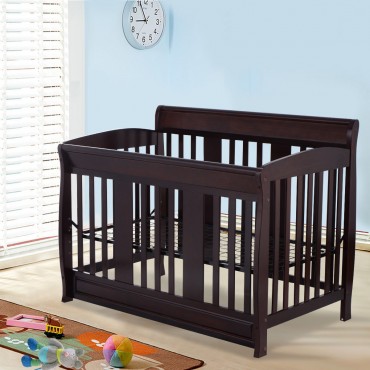 Coffee Convertible Pine Wood Baby Toddler Bed
