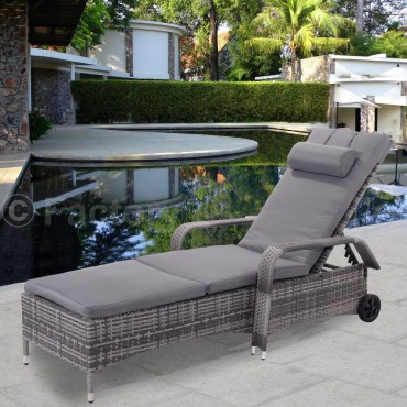 Outdoor Rattan Adjustable Cushioned Lounge Chair
