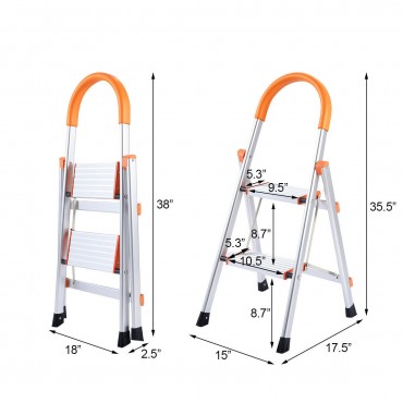 Non-Slip 2 Step Aluminum Ladder Folding Platform Stool 330 lbs Load Capacity