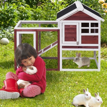 48 In. x 24 In. x 36 In. Wooden Rabbit Hutch Poultry Cage