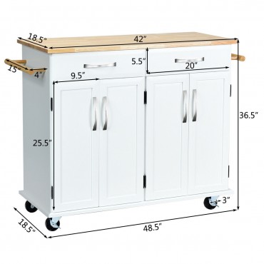 Wood Top Rolling Kitchen Trolley Island Cart Storage Cabinet