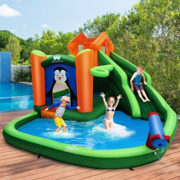 Inflatable Water Park Bouncer With Climbing Wall Splash Pool Water Cannon