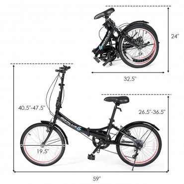 20 In. Lightweight Adult Folding Bicycle Bike With 7-Speed Drivetrain Dual V-Brakes