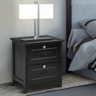 Solid Wood Elegant Storage Nightstand With 2 Locking Drawers