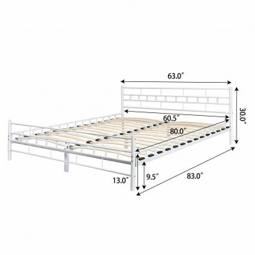 Queen Size Wood Slats Platform Headboard Footboard Metal Bed Frame