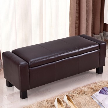 PU Leather Storage Chest Footstool Ottoman