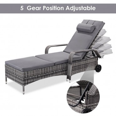 Outdoor Rattan Adjustable Cushioned Lounge Chair