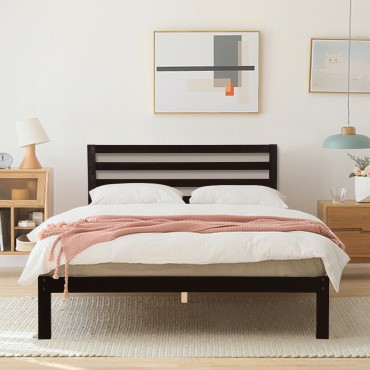 Solid Wood Platform Bed Wood Slat Support Queen Size Bed Frame