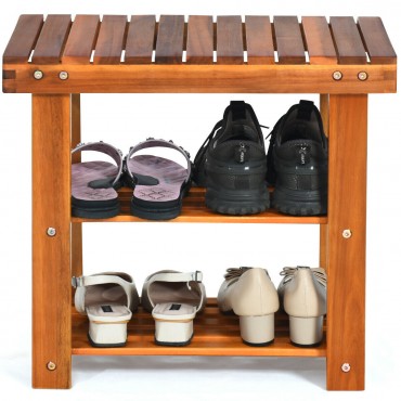 3-Tier Wood Shoe Rack 19 Ft. Shoe Bench Boots Organizer